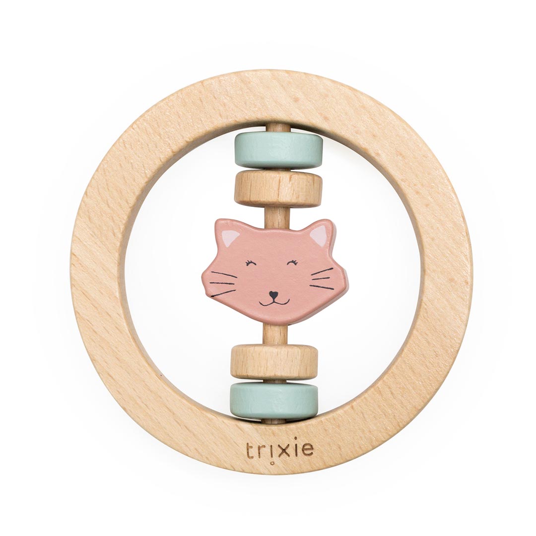 Wooden round rattle - Mrs. Cat